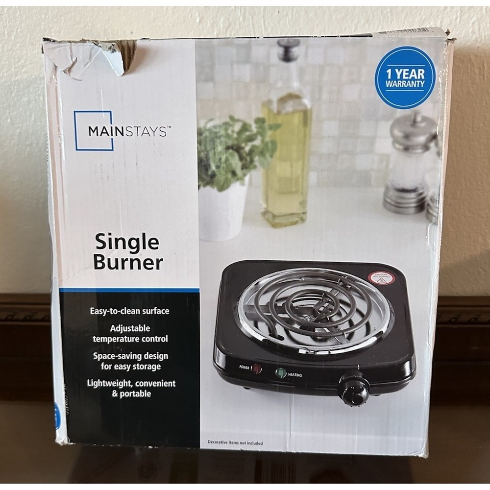 Mainstays Single Coil Electric‎ Burner and Hot Plate,  1100W, Black